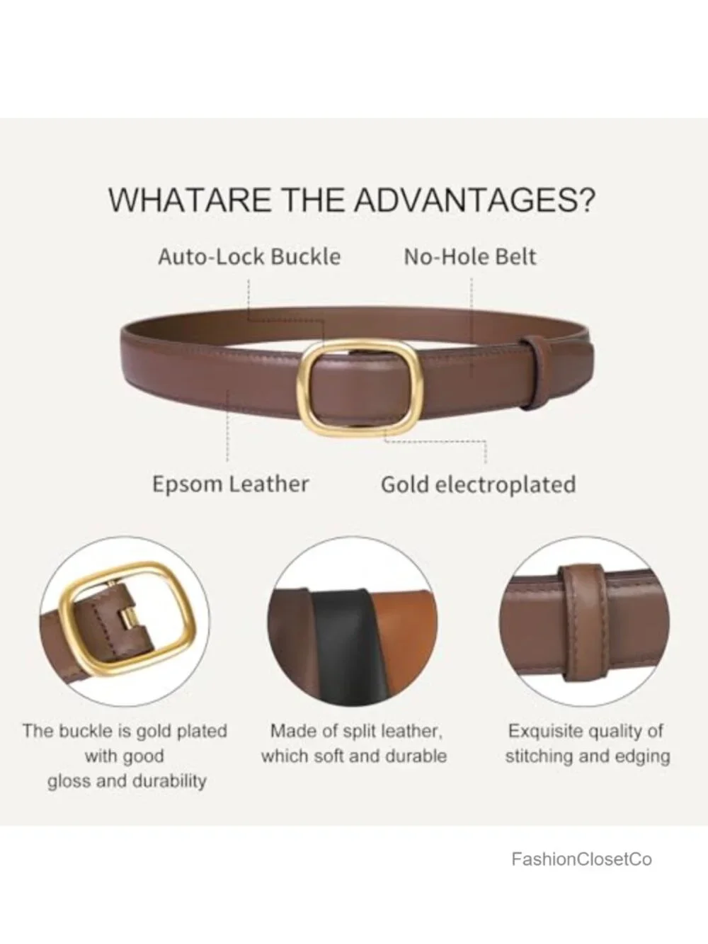 Leather Ratchet Belt Oval Gold Buckle Adjustable Plus Size